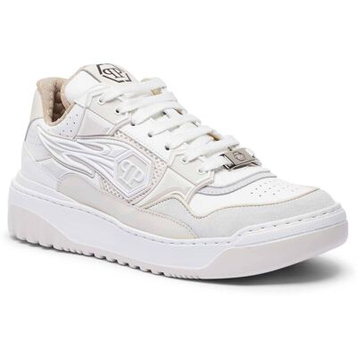 Philipp Plein Skórzane sneakersy Lo-Top Strass Hexagon zamsz biały 37 Philipp Plein Skórzane sneakersy Lo-Top Strass Hexagon zamsz biały 37