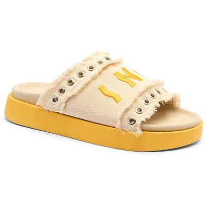 INUIKII Klapki FRAYED DENIM LOW z dodatkiem skóry żółty 40 INUIKII Klapki FRAYED DENIM LOW z dodatkiem skóry żółty 40