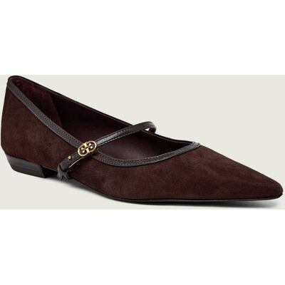 TORY BURCH Baleriny Double T Mary Jane zamsz brązowy 36 TORY BURCH Baleriny Double T Mary Jane zamsz brązowy 36