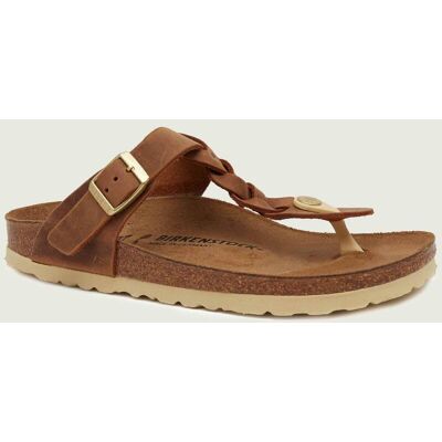 Birkenstock Skórzane japonki Gizeh Braided LEOI narrow fit brązowy 39 Birkenstock Skórzane japonki Gizeh Braided LEOI narrow fit brązowy 39