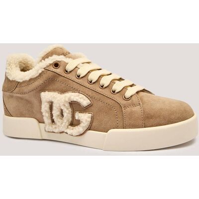 Dolce & Gabbana Skórzane sneakersy shearling beżowy 36 Dolce & Gabbana Skórzane sneakersy shearling beżowy 36