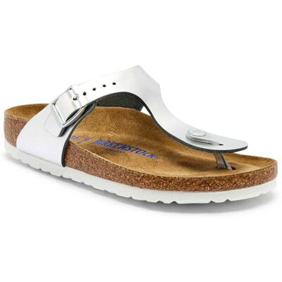 Birkenstock Skórzane japonki Gizeh narrow fit soft footbed srebrny 36 Birkenstock Skórzane japonki Gizeh narrow fit soft footbed srebrny 36