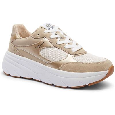 TWINSET Skórzane sneakersy zamsz złoty 37 TWINSET Skórzane sneakersy zamsz złoty 37