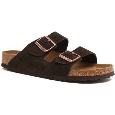 Birkenstock Klapki Arizona zamsz narrow fit brązowy 38 Birkenstock Klapki Arizona zamsz narrow fit brązowy 38