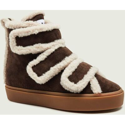 INUIKII Ocieplane botki na koturnie Velcro Wedge zamsz shearling z dodatkiem wełny brązowy 37 INUIKII Ocieplane botki na koturnie Velcro Wedge zamsz shearling z dodatkiem wełny brązowy 37