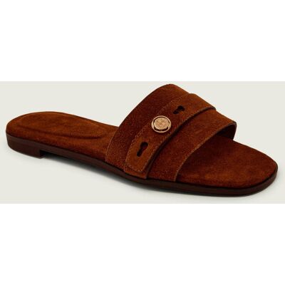 TORY BURCH Klapki ROMY zamsz brązowy 36 TORY BURCH Klapki ROMY zamsz brązowy 36