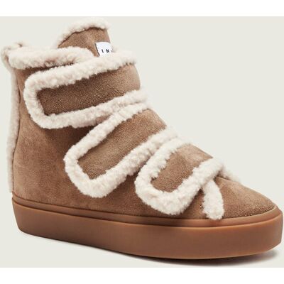INUIKII Ocieplane botki na koturnie Velcro Wedge zamsz shearling z dodatkiem wełny beżowy 36 INUIKII Ocieplane botki na koturnie Velcro Wedge zamsz shearling z dodatkiem wełny beżowy 36