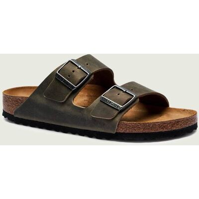 Birkenstock Skórzane klapki Arizona narrow fit khaki 37 Birkenstock Skórzane klapki Arizona narrow fit khaki 37