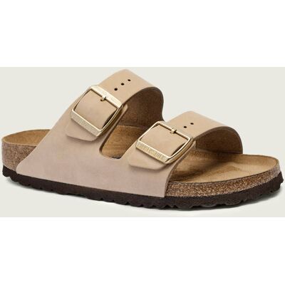 Birkenstock Skórzane klapki Arizona narrow fit soft footbed beżowy 39 Birkenstock Skórzane klapki Arizona narrow fit soft footbed beżowy 39