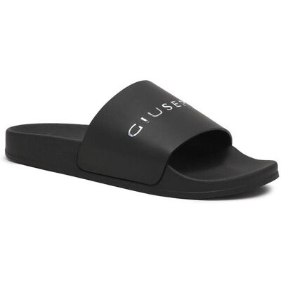Giuseppe Zanotti Skórzane klapki SLOGAN czarny 37 Giuseppe Zanotti Skórzane klapki SLOGAN czarny 37