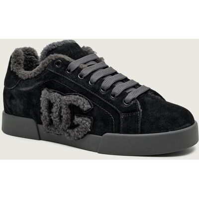 Dolce & Gabbana Skórzane sneakersy shearling czarny 40 Dolce & Gabbana Skórzane sneakersy shearling czarny 40