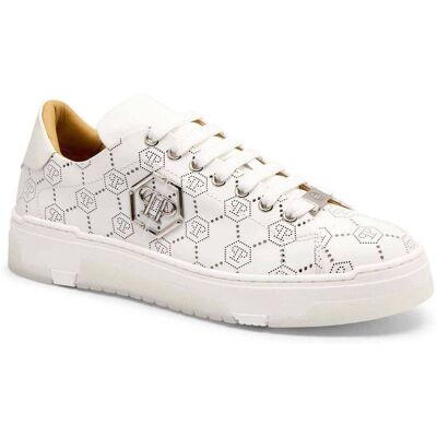 Philipp Plein Skórzane sneakersy Low Top Monogram biały 41 Philipp Plein Skórzane sneakersy Low Top Monogram biały 41