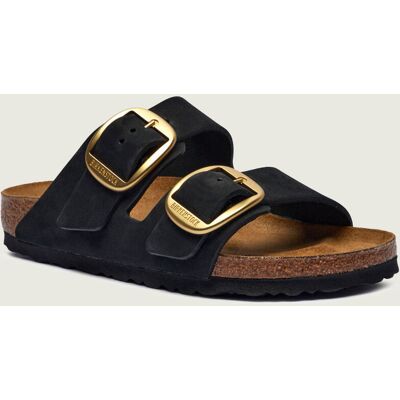 Birkenstock Skórzane klapki Arizona Big Buckl narrow fit czarny 37 Birkenstock Skórzane klapki Arizona Big Buckl narrow fit czarny 37