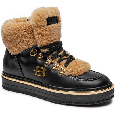 Baldinini Skórzane sneakersy shearling czarny 37 Baldinini Skórzane sneakersy shearling czarny 37