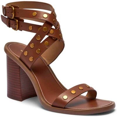 Michael Kors Skórzane sandały na słupku IRENE brązowy 41 Michael Kors Skórzane sandały na słupku IRENE brązowy 41