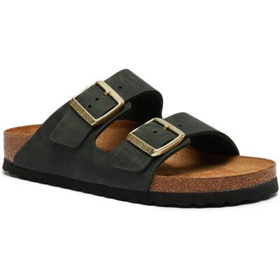 Birkenstock Skórzane klapki Arizona narrow fit oliwkowy 36 Birkenstock Skórzane klapki Arizona narrow fit oliwkowy 36