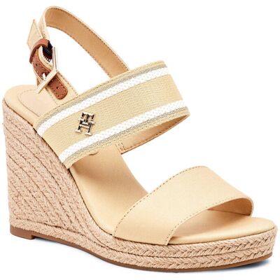 Tommy Hilfiger Sandały WEBBING HIGH WEDGE z dodatkiem skóry beżowy 41 Tommy Hilfiger Sandały WEBBING HIGH WEDGE z dodatkiem skóry beżowy 41