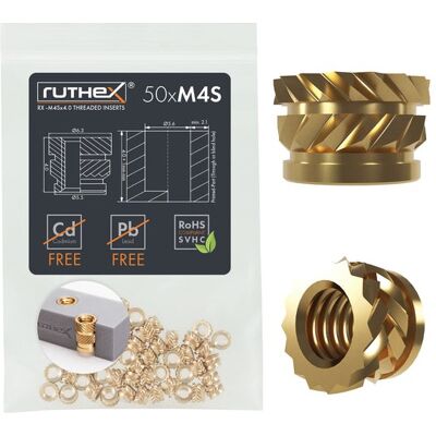 Ruthex M4 Short Threaded Insert – Rx-m4sx4.0 - 50 Pcs Ruthex M4 Short Threaded Insert – Rx-m4sx4.0 - 50 Pcs