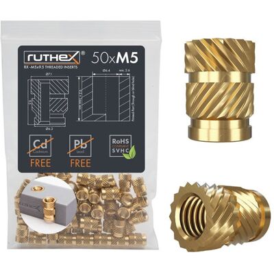 Ruthex M5 Threaded Insert – Rx-m5x9.5 - 50 Pcs Ruthex M5 Threaded Insert – Rx-m5x9.5 - 50 Pcs