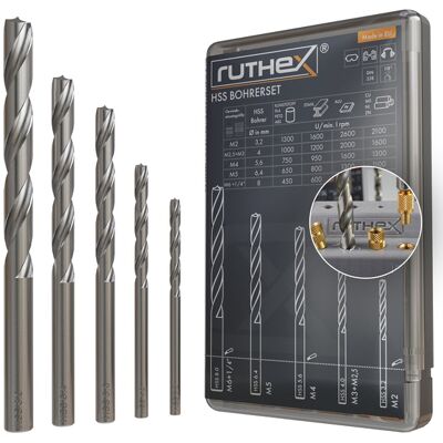 Ruthex Drill Set For Thread Inserts – M2, M2.5, M3, M4, M5, M6 & 1/4 Ruthex Drill Set For Thread Inserts – M2, M2.5, M3, M4, M5, M6 & 1/4