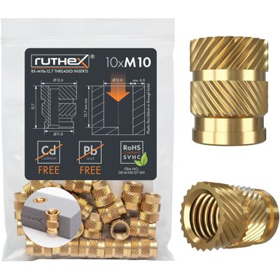 Ruthex M10 Threaded Insert – Rx-m10x12,7 - 10 Pcs Ruthex M10 Threaded Insert – Rx-m10x12,7 - 10 Pcs