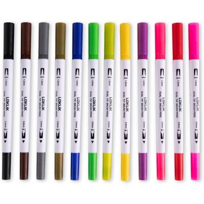 Loklik Dual Tip Brush Pens - 12 Colors Loklik Dual Tip Brush Pens - 12 Colors