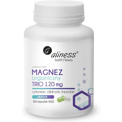 ALINESS Magnez organiczny TRIO 120 mg z B6 (P-5-P) - suplement diety - 100 kapsułek ALINESS Magnez organiczny TRIO 120 mg z B6 (P-5-P) - suplement diety - 100 kapsułek