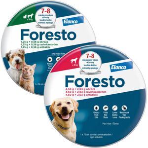 ELANCO Obroża Foresto przeciw kleszczom i pchłom dla psów i kotów do 8 kg (38 cm) + obroża Foresto dla psów powyżej 8kg (70cm)