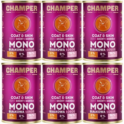 CHAMPER Coat & Skin Mono Łosoś - mokra karma dla psa - 6x400g CHAMPER Coat & Skin Mono Łosoś - mokra karma dla psa - 6x400g