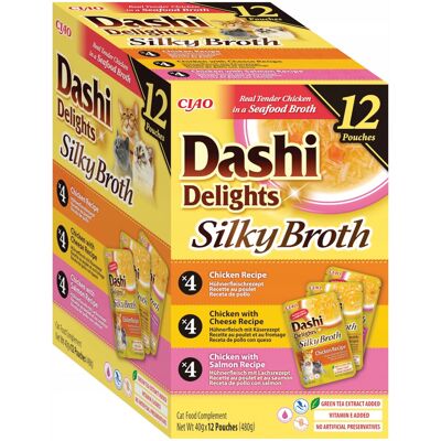 INABA Dashi Delights Silky Broth Mix z kurczakiem i łososiem Box - mokra karma dla kota - 12x40g INABA Dashi Delights Silky Broth Mix z kurczakiem i łososiem Box - mokra karma dla kota - 12x40g