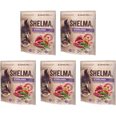 SHELMA Sterilised Bogata w wołowinę - sucha karma dla kota - 5x750g SHELMA Sterilised Bogata w wołowinę - sucha karma dla kota - 5x750g