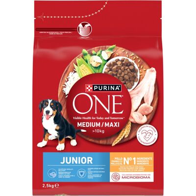 Purina Nestle PURINA One Junior Medium/Maxi Bogata w kurczaka z ryżem - sucha karma dla psa - 2,5kg Purina Nestle PURINA One Junior Medium/Maxi Bogata w kurczaka z ryżem - sucha karma dla psa - 2,5kg
