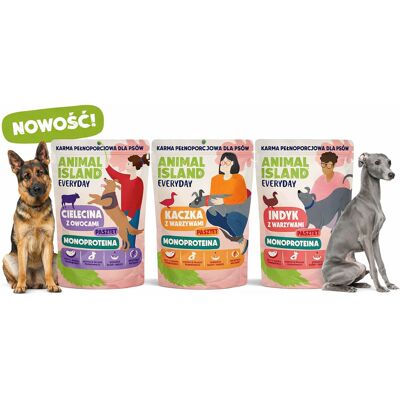 ANIMAL ISLAND Everyday Mono Cielęcina, Kaczka, Indyk - mokra karma dla psa - 9x300g ANIMAL ISLAND Everyday Mono Cielęcina, Kaczka, Indyk - mokra karma dla psa - 9x300g