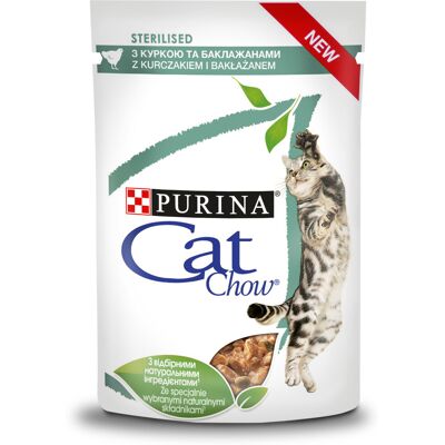 Purina Nestle PURINA CAT CHOW Sterilised z kurczakiem i bakłażanem w sosie - mokra karma dla kota - 24x85 g Purina Nestle PURINA CAT CHOW Sterilised z kurczakiem i bakłażanem w sosie - mokra karma dla kota - 24x85 g
