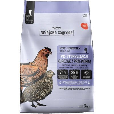 WIEJSKA ZAGRODA Po sterylizacji Kurczak z przepiórką - sucha karma dla kota - 3kg WIEJSKA ZAGRODA Po sterylizacji Kurczak z przepiórką - sucha karma dla kota - 3kg