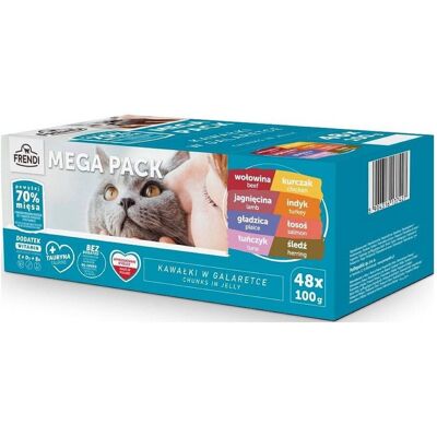 FRENDI Mega Pack Kawałki w galaretce Box - mokra karma dla kota - 48x100g FRENDI Mega Pack Kawałki w galaretce Box - mokra karma dla kota - 48x100g