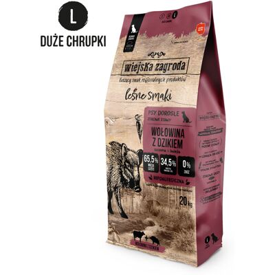 Jedzenie dla psów Wiejska Zagroda z wołowiną i dzikiem - 20kg Jedzenie dla psów Wiejska Zagroda z wołowiną i dzikiem - 20kg