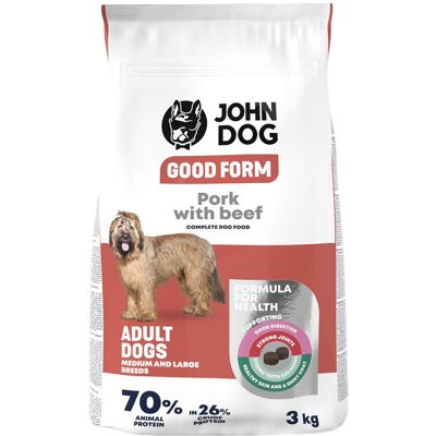 JOHN DOG Good Form Średnie i duże rasy Wieprzowina z wołowiną - sucha karma dla psa - 3kg JOHN DOG Good Form Średnie i duże rasy Wieprzowina z wołowiną - sucha karma dla psa - 3kg