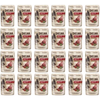 SHELMA Bogata w wołowinę w sosie - mokra karma dla kota - 24x85g SHELMA Bogata w wołowinę w sosie - mokra karma dla kota - 24x85g
