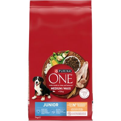 Purina Nestle PURINA One Junior Medium/Maxi Bogata w kurczaka z ryżem - sucha karma dla psa - 7kg Purina Nestle PURINA One Junior Medium/Maxi Bogata w kurczaka z ryżem - sucha karma dla psa - 7kg