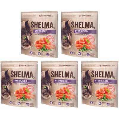 SHELMA Sterilised Bogata w łososia - sucha karma dla kota - 5x750g SHELMA Sterilised Bogata w łososia - sucha karma dla kota - 5x750g