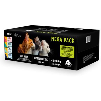 PETREPUBLIC Mega Pack Łosoś, Kurczak, Tuńczyk, Dorsz, Pstrąg Box - mokra karma dla kota - 48x85g PETREPUBLIC Mega Pack Łosoś, Kurczak, Tuńczyk, Dorsz, Pstrąg Box - mokra karma dla kota - 48x85g