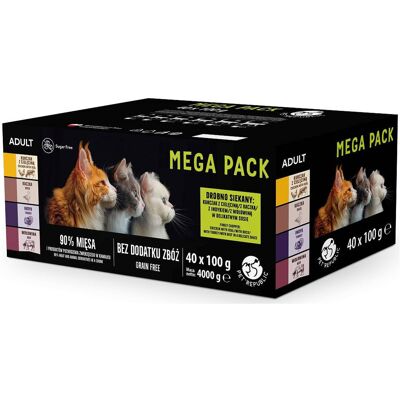 PETREPUBLIC Mega Pack Kurczak z cielęciną, Kaczka, Indyk, Wołowina Box - mokra karma dla kota - 40x100g PETREPUBLIC Mega Pack Kurczak z cielęciną, Kaczka, Indyk, Wołowina Box - mokra karma dla kota - 40x100g