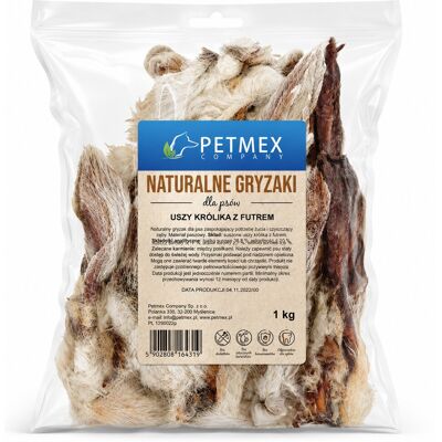 PETMEX Uszy królika z futrem Mono - przysmak dla psa - 1kg PETMEX Uszy królika z futrem Mono - przysmak dla psa - 1kg