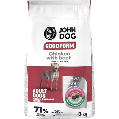 JOHN DOG Good Form Średnie i duże rasy Kurczak z wołowiną - sucha karma dla psa - 3kg JOHN DOG Good Form Średnie i duże rasy Kurczak z wołowiną - sucha karma dla psa - 3kg