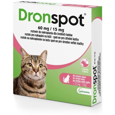 VETOQUINOL Dronspot (2,5-5kg) - krople odrobaczające dla kota - 2x0,7ml VETOQUINOL Dronspot (2,5-5kg) - krople odrobaczające dla kota - 2x0,7ml
