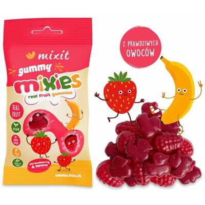 Mixit Owocowe Mixies - naturalne żelki o smaku truskawki i banana Mixit Owocowe Mixies - naturalne żelki o smaku truskawki i banana