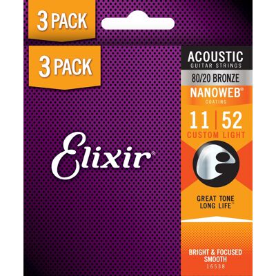 Elixir Nanoweb 80/20 Bronze Custom Light 3-Pack Elixir Nanoweb 80/20 Bronze Custom Light 3-Pack