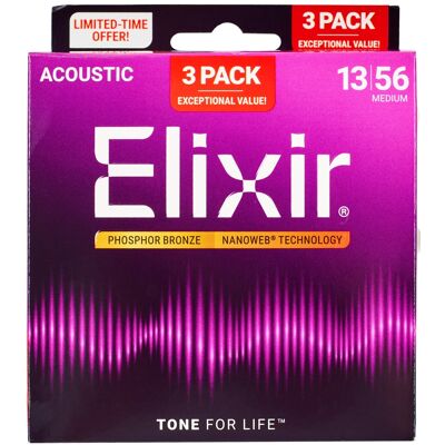 Elixir Nanoweb Phosphor Bronze Medium 3-Pack Elixir Nanoweb Phosphor Bronze Medium 3-Pack