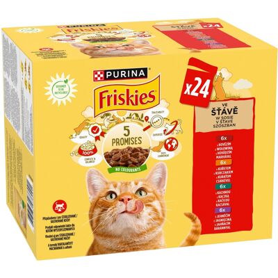 Friskies Kurczak Wołowina Jagnięcina Kaczka w Sosie - Karmą mokrą dla kotów Friskies Kurczak Wołowina Jagnięcina Kaczka w Sosie - Karmą mokrą dla kotów